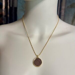 Coach Signature C Brown Wooden Inlay Pendant 18k/.925 Necklace